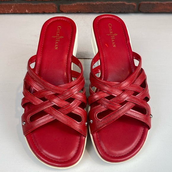 Cole Haan Air Ezra Women’s Red Leather Wedge Strappy Sandal Size 6‎ 1/2 - Picture 1 of 7